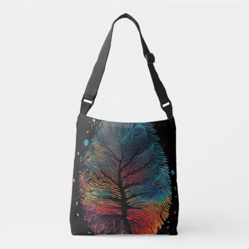 Colorful bird feather crossbody bag