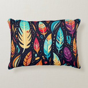 Colorful Bird Feather Pattern Accent Pillow