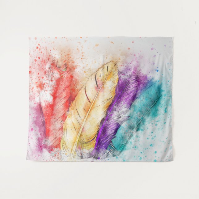 Colorful bird feathers tapestry (Front (Horizontal))