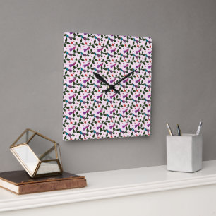 Colorful Bird Floral Seamless Pattern Tapestry Square Wall Clock