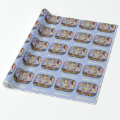 Colorful Bird Flower Garden Blue Wrapping Paper (Unrolled)