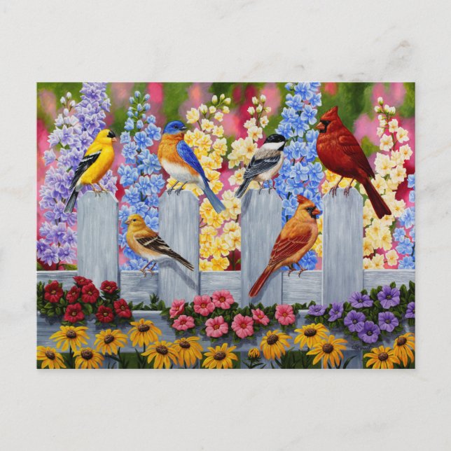 Colorful Bird Flower Garden Postcard (Front)