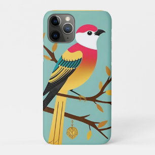 Colorful Bird Illustration in a Golden Frame iPhone 11 Pro Case