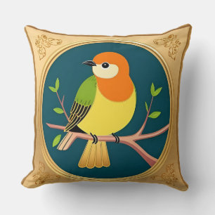Colorful Bird in Ornate Framed Artwork Throw Pillow