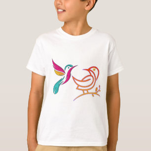 Colorful Bird Line Art T-Shirt