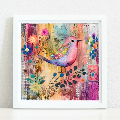 COLORFUL BIRD MIXED MEDIA POSTER