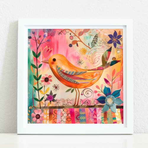 COLORFUL BIRD MIXED MEDIA POSTER