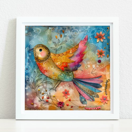 COLORFUL BIRD MIXED MEDIA POSTER