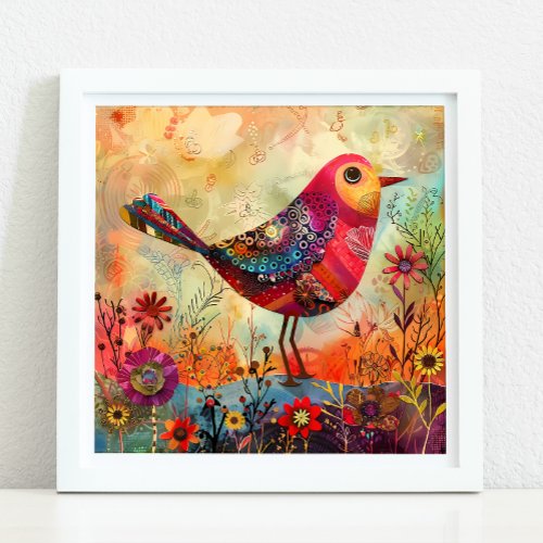 COLORFUL BIRD MIXED MEDIA POSTER