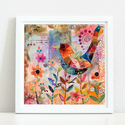 COLORFUL BIRD MIXED MEDIA POSTER