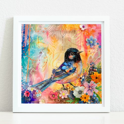 COLORFUL BIRD MIXED MEDIA POSTER