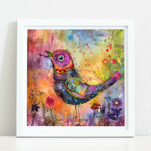 COLORFUL BIRD MIXED MEDIA POSTER