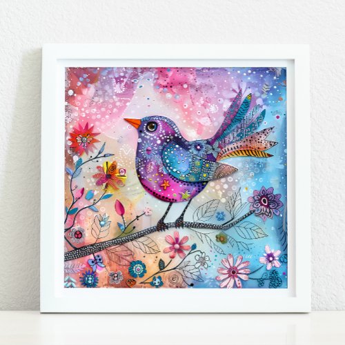 COLORFUL BIRD MIXED MEDIA POSTER