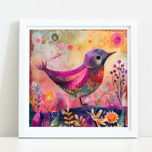 COLORFUL BIRD MIXED MEDIA POSTER