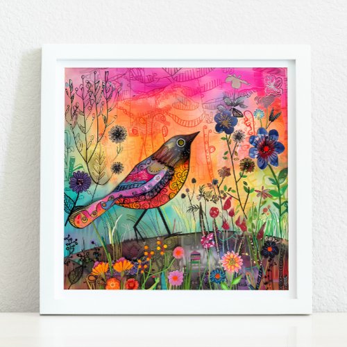 COLORFUL BIRD MIXED MEDIA POSTER