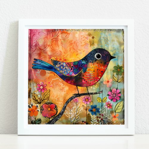 COLORFUL BIRD MIXED MEDIA POSTER
