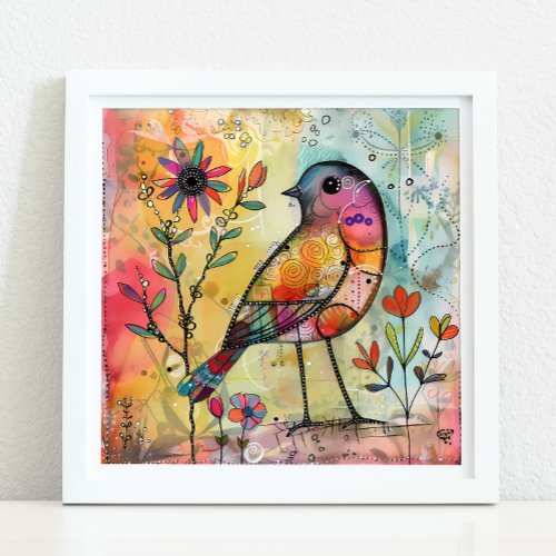 COLORFUL BIRD MIXED MEDIA POSTER