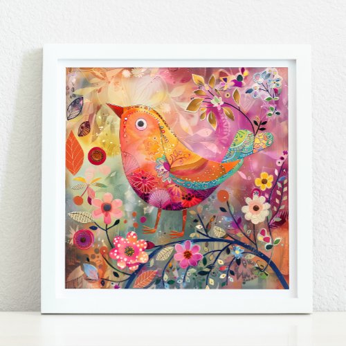 COLORFUL BIRD MIXED MEDIA POSTER