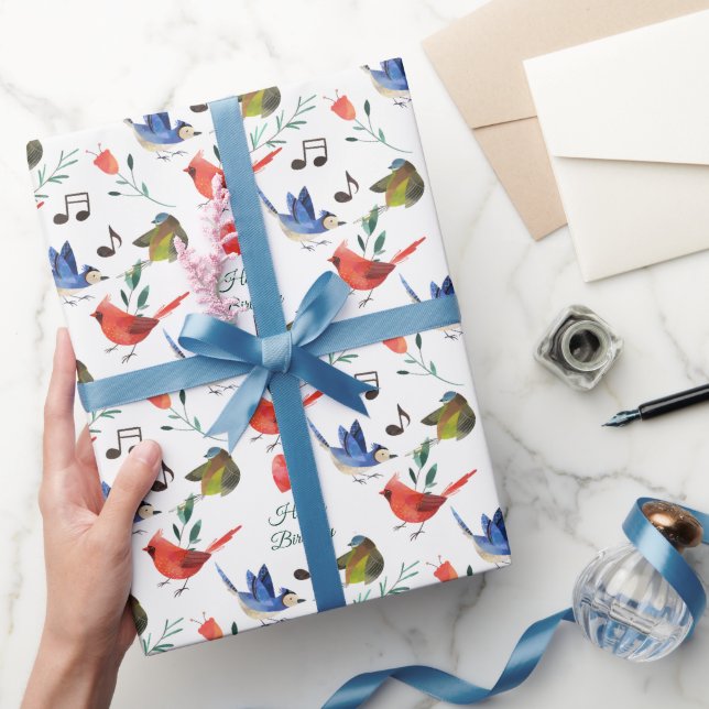 Colorful Bird Music Happy Birthday Wrapping Paper (Gifting)