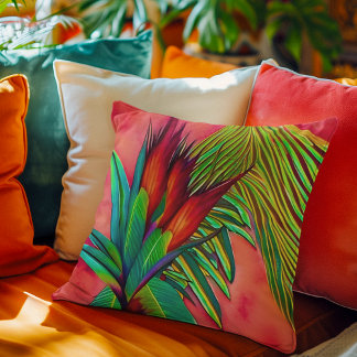 Colorful Bird of Paradise Flower Throw Pillow