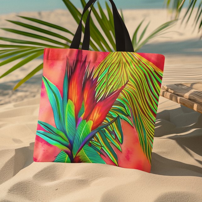 Colorful Bird of Paradise Flower Tote Bag (This beautiful Bird of Paradise beach bag is perfect for a day of fun in the sun.)