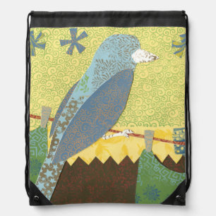 Colorful Bird on a Wire Drawstring Bag