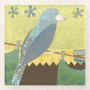 Colorful Bird on a Wire Glass Coaster