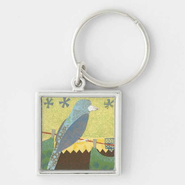 Colorful Bird on a Wire Keychain (Front)