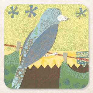 Colorful Bird on a Wire Square Paper Coaster