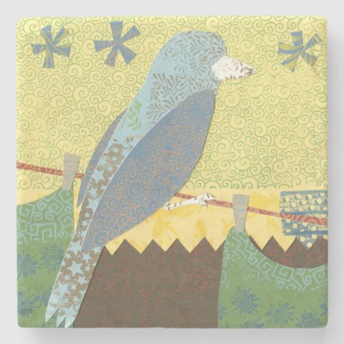 Colorful Bird on a Wire Stone Coaster
