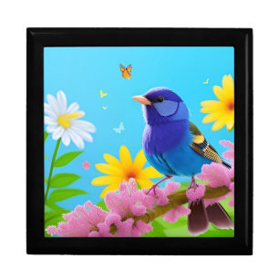 Colorful Bird on Blooming Branch Gift Box