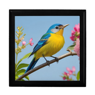 Colorful Bird on Blooming Branch Gift Box