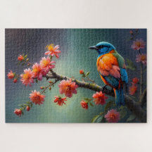 Colorful Bird on Flowering Branch