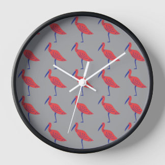 Colorful Bird Pattern on Grey Background Clock