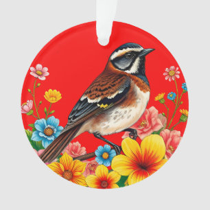Colorful Bird Perched Among Flowers Ornament