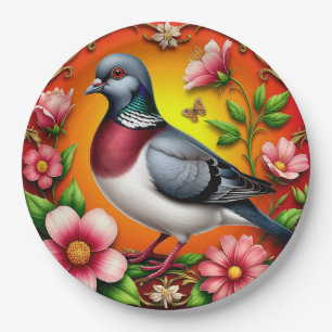 Colorful Bird Perched Among Vibrant Flowers Paper Plates