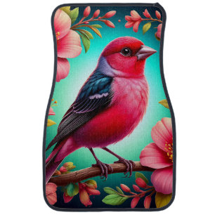 Colorful Bird Perched on Branch Car Floor Mat