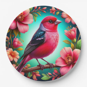 Colorful Bird Perched on Branch Paper Plates