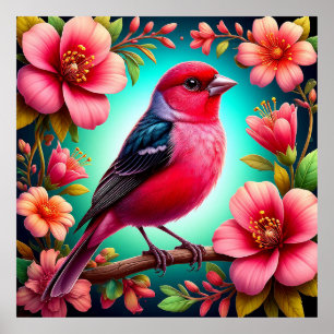 Colorful Bird Perched on Branch Poster