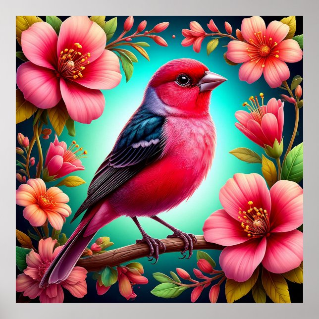 Colorful Bird Perched on Branch Poster (Front)