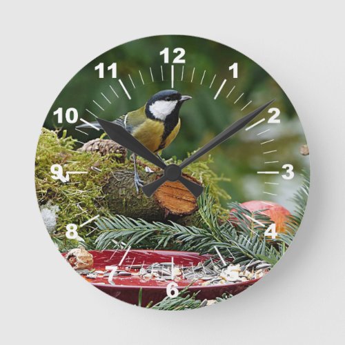 Colorful Bird Red Feeder Pine Photo Round Clock