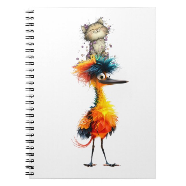 Colorful Bird Spiral Notebook, Whimsical Bird Love Notebook (Front)