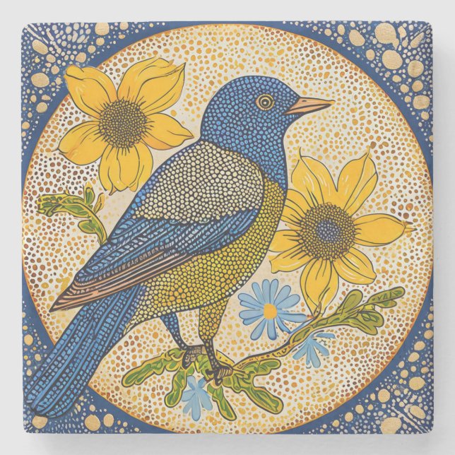 Colorful bird  stone coaster (Front)