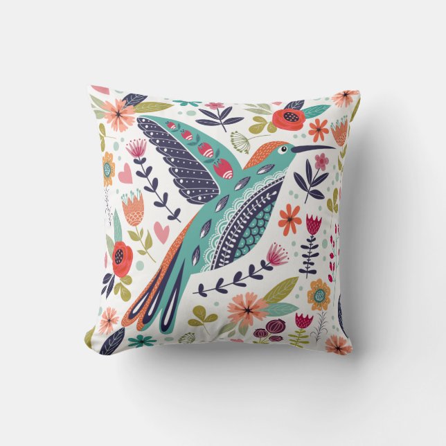 Colorful Bird Throw Pillow (Front)