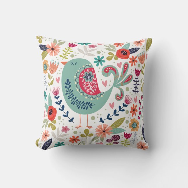 Colorful Bird Throw Pillow (Front)