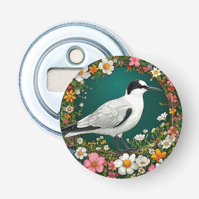 Colorful Bird with Floral Frame Bottle Opener (Front)