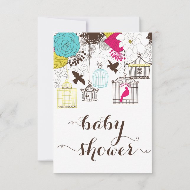 Colorful Birdcages Baby Shower Gift Registry Card (Front)