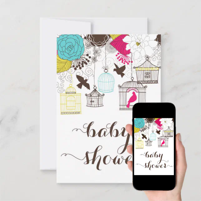 Colorful Birdcages Baby Shower Gift Registry Card Zazzle