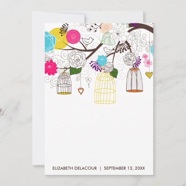 Colorful Birdcages Floral Baby Shower Invitation (Front)