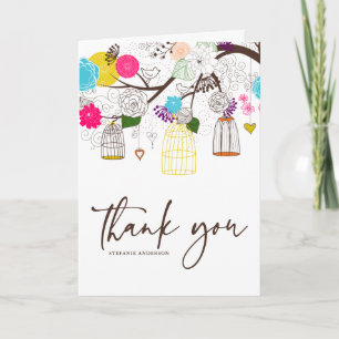 Colorful Birdcages Floral Wedding Thank You Card
